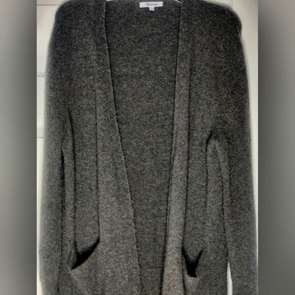 MADEWELL Kent M Sage Green WOOL ALPACA Blend Soft Pockets Women Open Cardigan - Picture 3 of 8